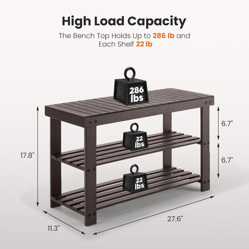 3-Tier 286lb 11.3 27.6 17.8 Inches, Sweetcrispy Shoe Rack Bench, Bamboo Entryway Storage Organizer, Shoes Stand