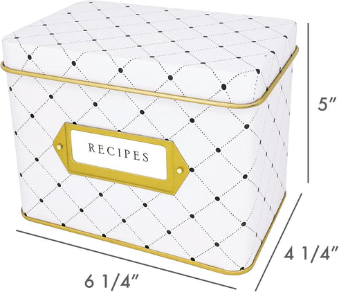 Jot & Mark Decorative Recipe Tin Box for 4” x 6” Cards, Greeting Card Holder