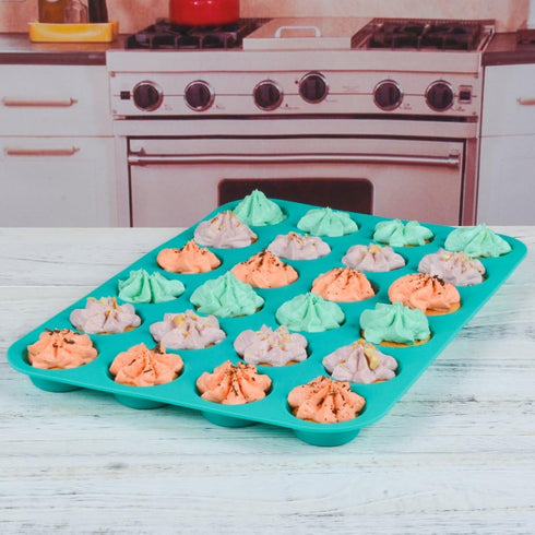 CAKETIME Silicone Muffin Pan Set - Mini 24 Cups and Regular 12 Cups Nonstick Food Grade Molds