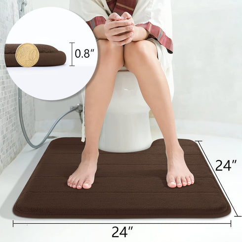Yimobra Memory Foam Toilet Bath Mat U-Shaped, Soft, Non-Slip, Machine Washable, 24 X 24 Inches, Brown