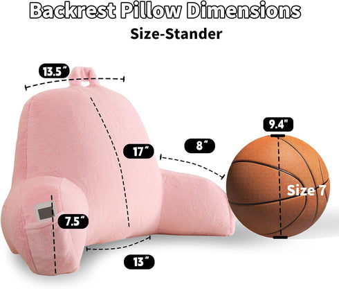 Fur,Standard(17")) Back Pillow for Bed Sitting Up,Large Backrest Reading Pillow with Arm Rest,Back Rest Support Cushion