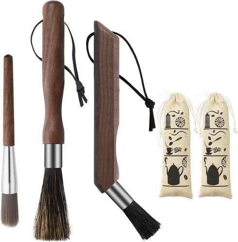 3PCS Professional Coffee Brush Set: Natural Boar Bristles, Black Walnut Handle, Espresso Machine Cleaning Tool.