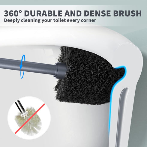 Toilet Brush and Holder 2 Pack, Toilet Bowl Brush with Extra Long Handle, Toilet Scrubber and Covered Holder, Toilet Brushes for Bathroom-Space Saving, Covered Brush, Durable, Deep Cleaning(Grey) by uptronic