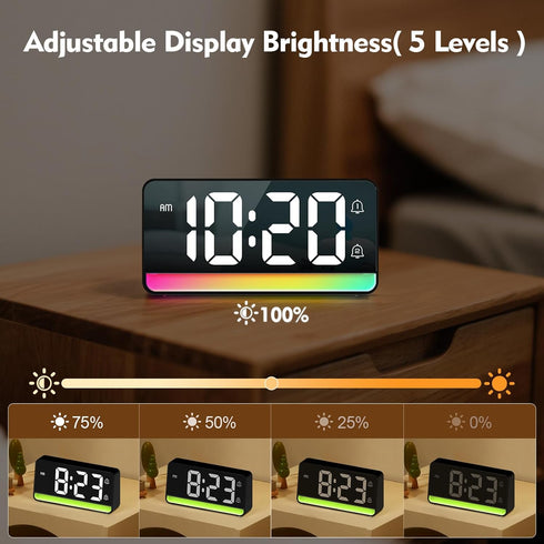 ALANAS 7" Snooze, Large Digital Alarm Clock with RGB Color Changing Night LightDual Alarms, USB Charging, Adjustable