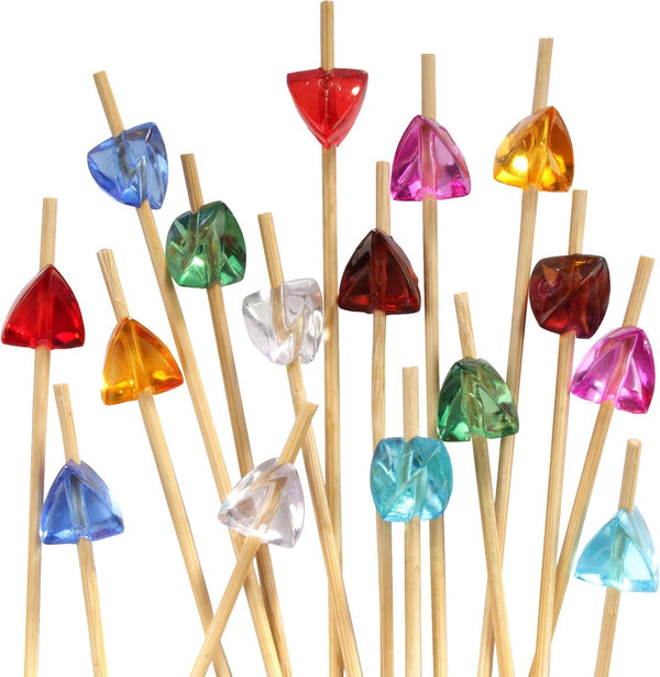 BambooMN 5.9" Decorative Acrylic Gem End Bamboo Cocktail Picks, 300 Pcs for Events, Restaurants, Buffets