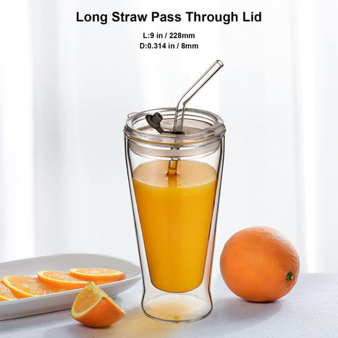 Borosilicate Glass Straws for 16 oz Tumbler, 9 inch 8mm BPA Free, Reusable Clear Bent Skinny Drinking Straws