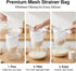 RAINFLOW 3 Fine Mesh Strainer Bags - Reusable Cheese Cloth Bags with Stainless Steel Handle for Straining, Coffee