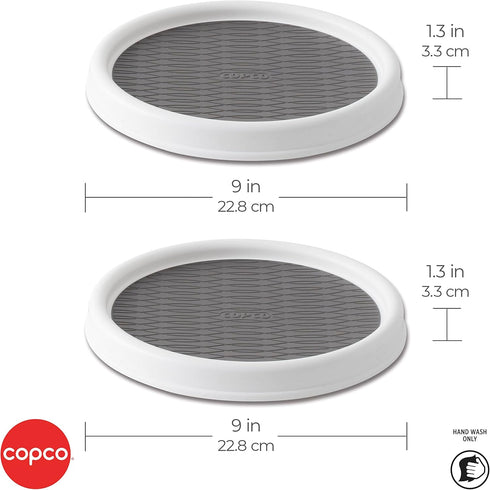 Copco 9 Inch Non Skid Pantry Cabinet Lazy Susan Turntable, Set of 2, White and Gray