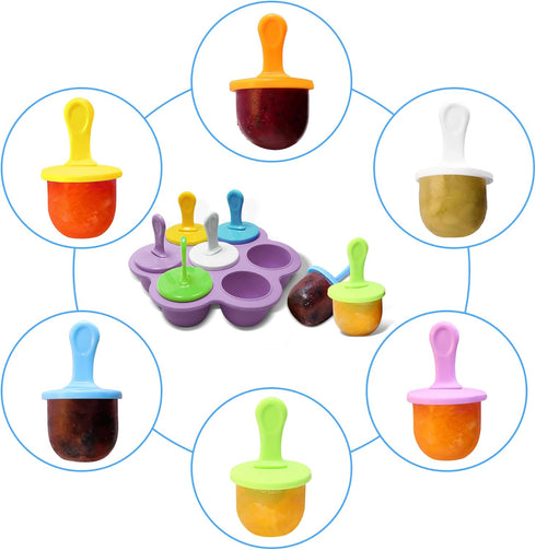 Silicone Popsicle Molds, 7-cavity DIY Ice Pop Mold with Colorful Sticks for Non-Stick Cake Molds (Purple)