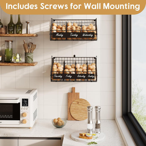 Countertop 5 2-Tier keomaisyto Egg Holder with Dividers & DIY Labels to Separate Eggs, Stackable Wire Baskets, XXL Egg
