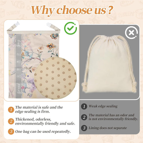 Fusnugk Set Reuseable Beeswax Bread Bags for Sourdough with Bowl Cover -Organic Cotton Beeswax bread bags for Homemade