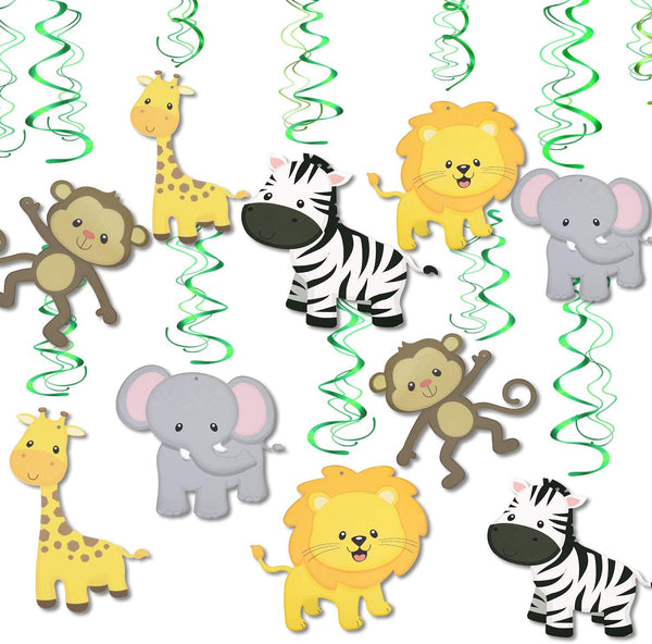Konsait Jungle Animal Hanging Swirl Decoration, 30 Pack Safari Theme Zoo Swirls for Birthday Party Decor
