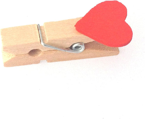 LWR CRAFTS Red Heart Wooden Mini Clothespins, 20 Pieces and Jute Cord, 8ft