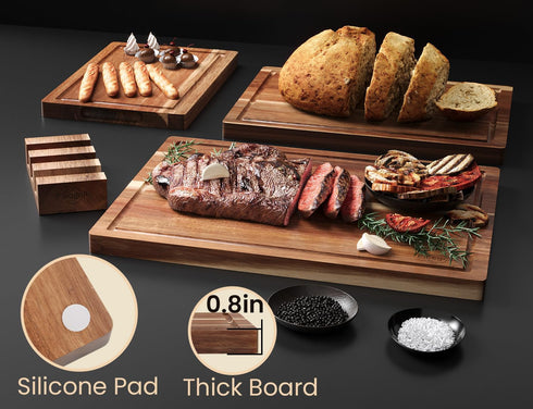 Kitchen(Set 3),Wooden Set Fibogollo Acacia Wood Cutting Boards for of Chopping Boards with Juice Groove, Large Serving