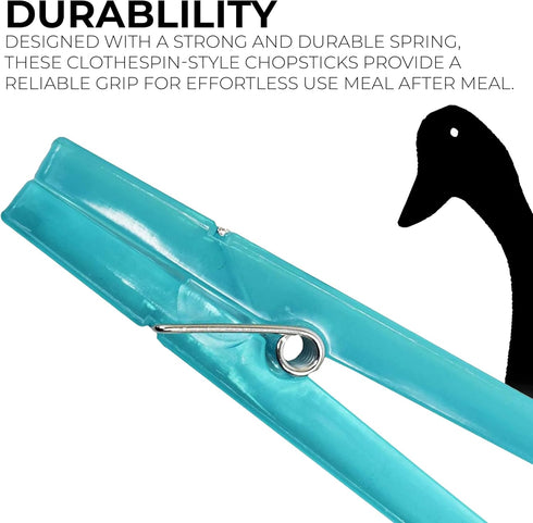 Set of 6 Plastic Chopsticks with Spring-Loaded Clothespin Design – Easy-to-Use Training Chopsticks in Red, Green, Blue.
