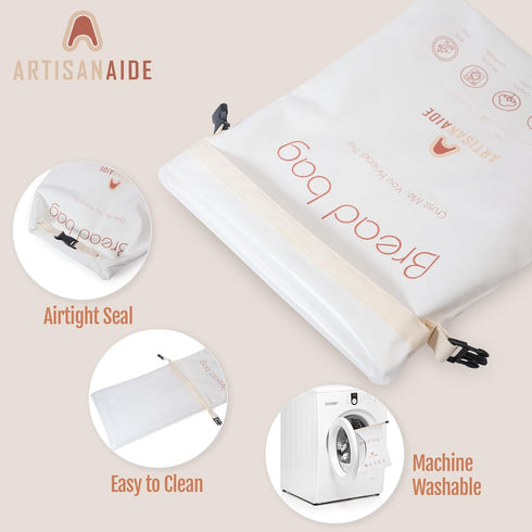 2 pack 12x17 Reusable Bread Bag for Homemade Sourdough - in Organic Cotton + Food-Safe Lining Roll-Top Buckle Closure