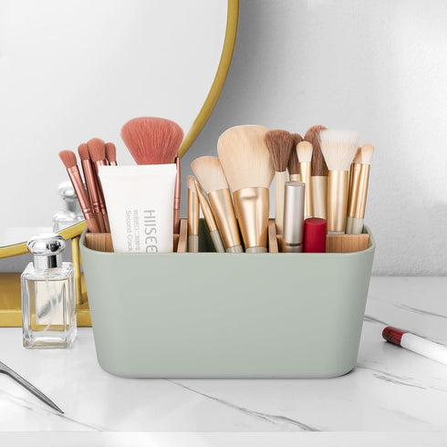 5 Countertop Toothbrush Holders for Bathrooms, Bamboo Tooth Brush Holder with Slots Bathroom Vanity Organizer
