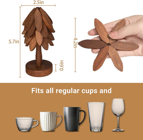 Set Yuoyar Coasters, Wooden Tree-Shaped sapele Wood Drink Coasters for Coffee Table, Kitchen Table Decor