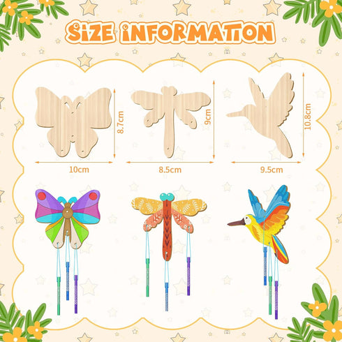 Leinuosen 30 Hummingbird Pcs Wind Chime Kit Wooden Wind Chimes Decorative Butterfly Windchimes Hanging Dragonfly DIY