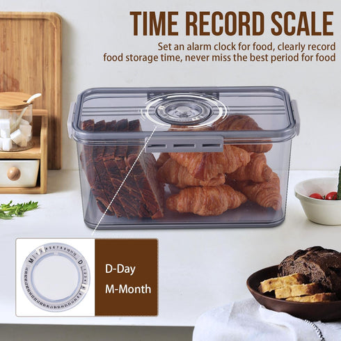 Bread Box for Kitchen Counter, Airtight Bread Storage Container with Lid for Homemade Bread, Grey