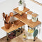 HYNAWIN 3 Tier Corner Shelf, Bamboo & Metal Storage Spice Rack, Adjustable Organizer with Hooks