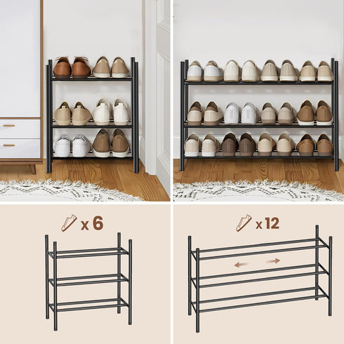 3-Tier Closet Closet AceMining Expandable Shoe Rack, Adjustable Shoe Rack Shoe Organizer Shoe Shelf, Free Standing Shoe