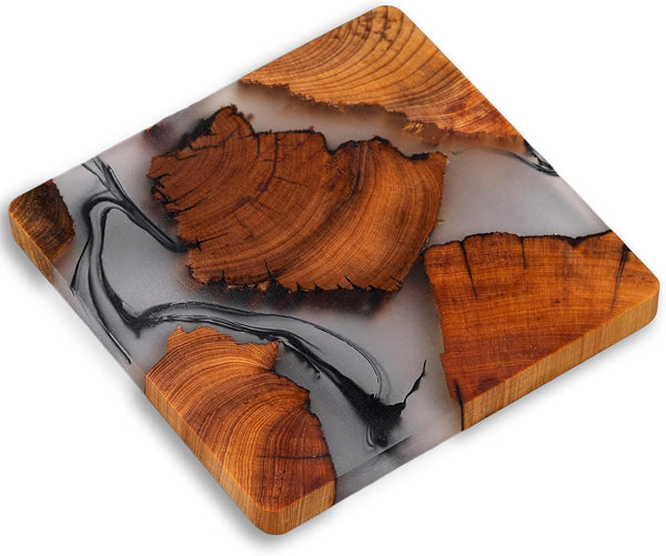 Wooden Coasters Set - Modern Coasters with Holder, Made of Cedar Wood