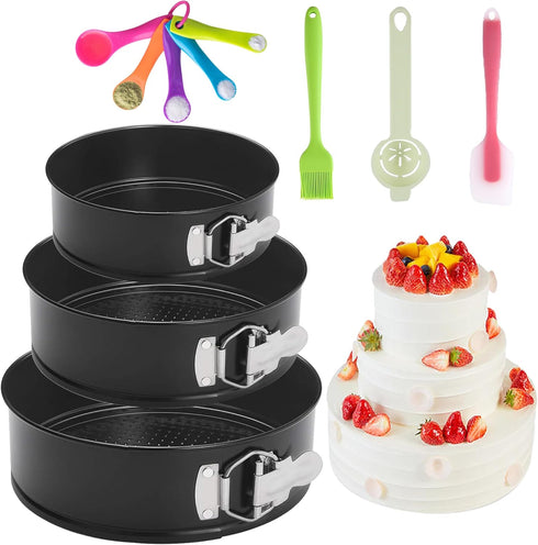 Springform Cake Pan Set of 3, Round Leakproof Nonstick Cheesecake Pans with Removable Bottom, Stainless Steel