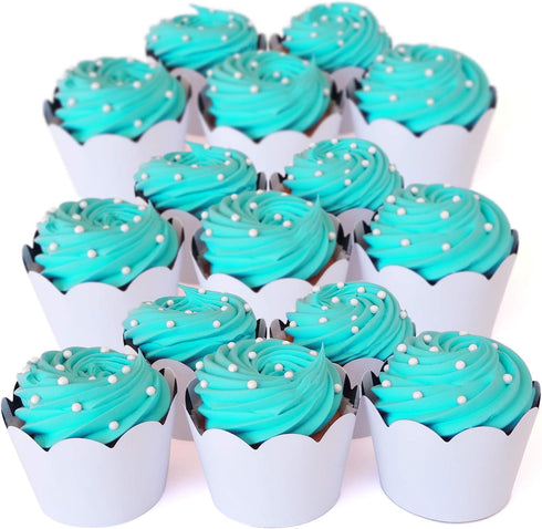 Black and White Striped Cupcake Wrappers - 50 Count, Reversible Scalloped Design for Parties and Events