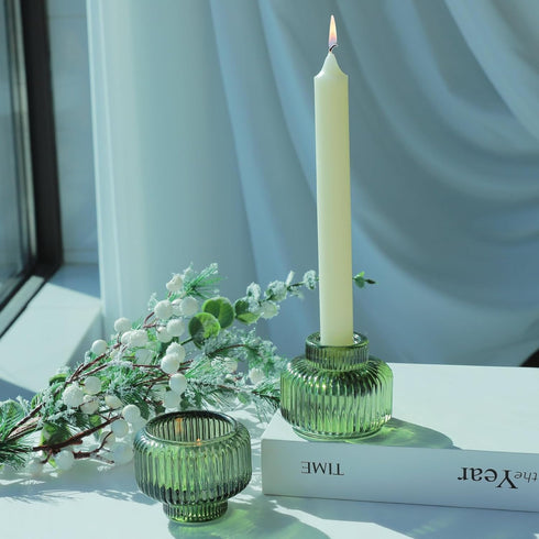 Set 8 Woho Green Taper Candle Holders of for Christmas Party Decor, Reversible Candle Sticks Holder Decor for Wedding