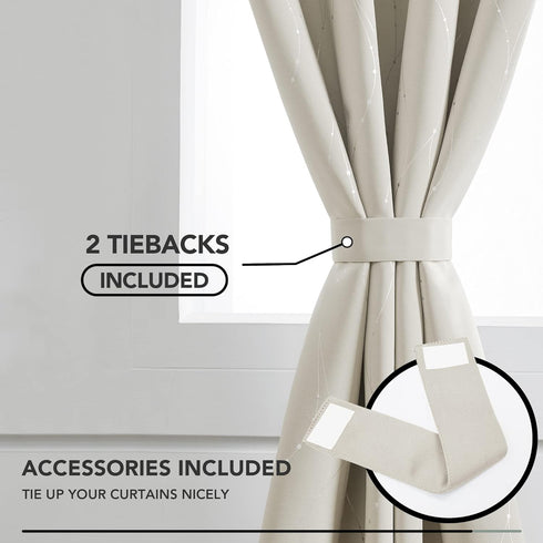 52 63 Inch Set 2 Deconovo Beige Curtains for Living Room, Thermal Insulated Soundproof Drapes with Wave Dot Silver