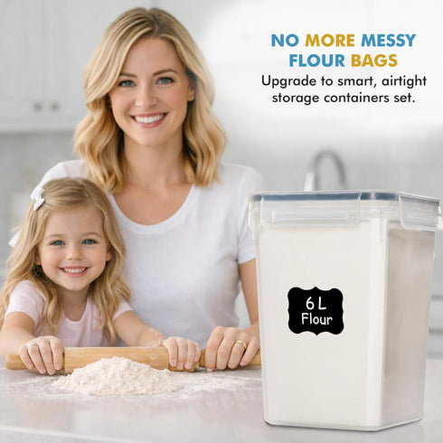 Set 3 (6L, 2.9L, 1.1L) Shazo Flour Sugar Storage Containers of Large Airtight Food Storage Containers with Lids
