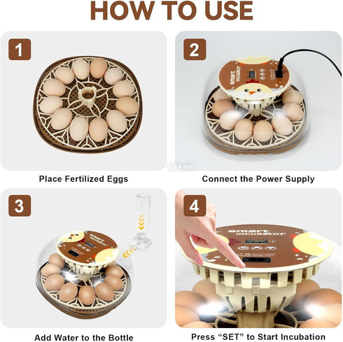 ShellBr8ker 12 Nest I - Egg Incubator for Beginners, Auto Egg Turning, Consistent Humidity with Auto-Refill Water