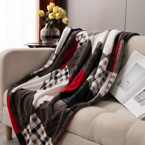 63x90, Tache Holiday Red Farmhouse Super Soft Plaid Patchwork Plush Lightweight Decorative Couch Travel, Lap, Bed Throw