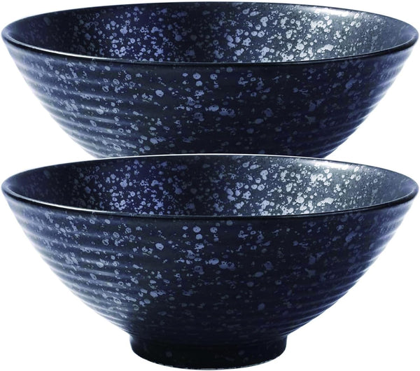 Japanese Ramen Bowls Set of 2, Large 8 Inch - Retro Ceramic Bowls for Dessert, Snack, Cereal, Soup, Noodle, Rice