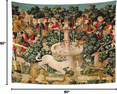 Semtomn Tapestry Artwork Wall Hanging, Unicorn Tapestries, Medieval Hunt, 60x80 Inches Home Decor