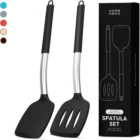 Home Hero Silicone Spatula Set - Ergonomic Handles, High Heat Resistant Kitchen Utensils Set, BPA Free, Black