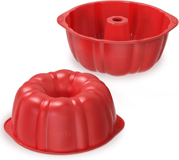 SILIVO 7 inch Silicone Buntz Cake Pans (2 Pack) - 6 Cup Nonstick Fluted Tube Pans for Baking Cake, Brownie, Monkey Bread