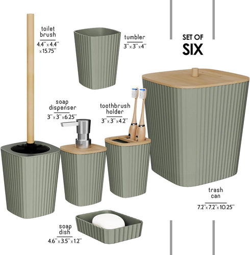 Set Set, 6PC Set, Sets Clara Clark Bathroom - Sage Green Bathroom Accessories Bathroom Accessory Bathroom with Toilet
