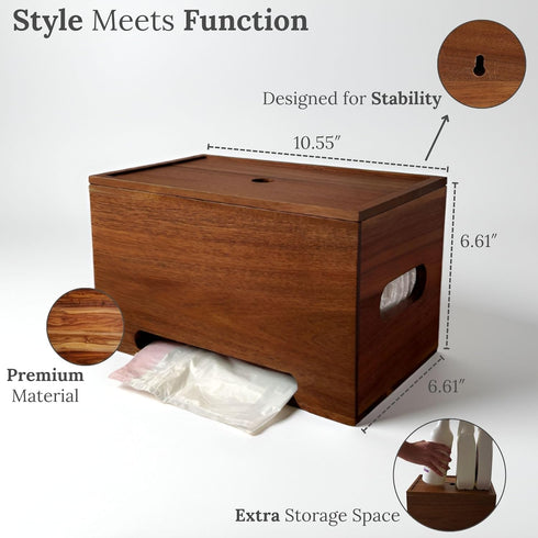 13-Gallon Trash Bag Holder Dispenser Storage for Under Sink, Kitchen, and Laundry Room with Wall Mount Option