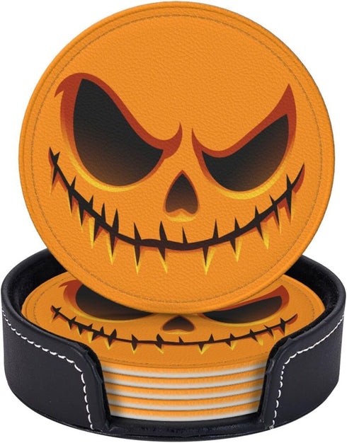 6 Pcs Halloween Pumpkin Drink Coasters with Holder Coasters for Drinks Coffee Table Home Decor Housewarming Gift