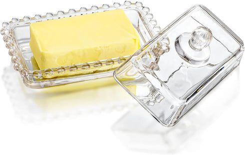 6.5'' 2-Piece Countertop,Dishwasher Clear Glass Butter Dish with Handled Lid,Classic Design Butter Keeper For Safe