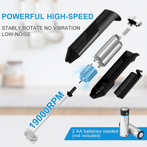 Double Whisk Milk Frother, Handheld Electric Blender Stick, Drink Mixer with Food Grade Stainless Steel Stirrer for