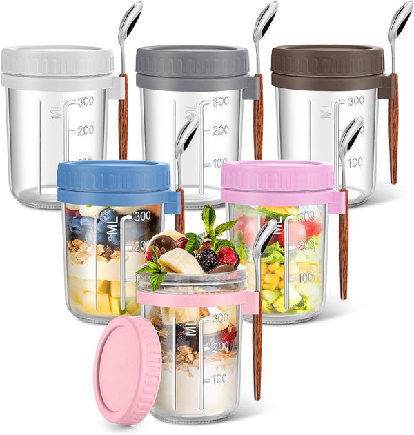 Yeenhoopy 6 Pack Overnight Oats Containers with Lids and Spoons, 16 oz Glass
