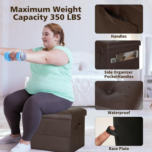 350 lbs, 17x13x13 BelugaHelper Storage Ottoman Foot Rest Stool, Foldable Leather Footstool Storage Bench with Thicker