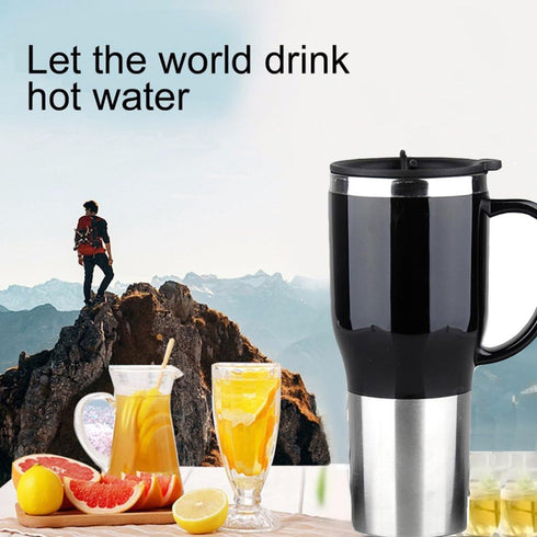 Hot Water Heater Mug for Car, 450ML Electric Kettle with Charger, Stainless Steel Heating Cup for Outdoor Use