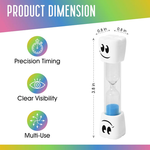 2 -Set 4 TeaherFav Minute Toothbrush Sand Timer for Kids of Small Blue, Pink, Yellow and Green Smiley Hour Glass