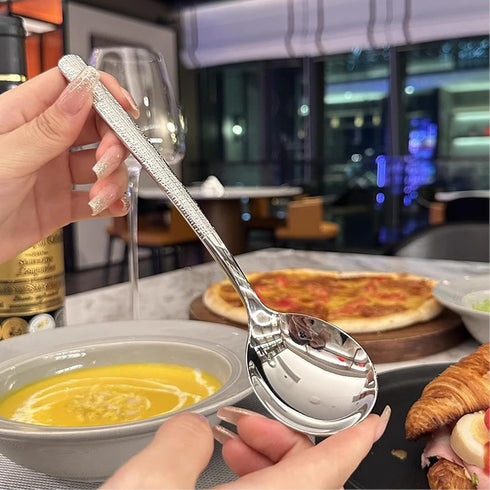 Soup Spoons, Premium 18/10 Stainless Steel Large Round Spoons with Long Handles, 8.2" Long Tablespoon, Dishwasher Safe, 2 pack