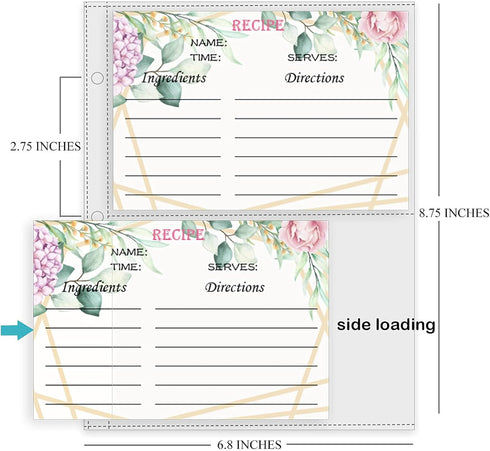 Recipe Card Page Protectors - Mini Recipe Card Sleeves for 8.5 x 9.5 3-Ring Binder, 50 PCS, 4x6 Inch Pockets
