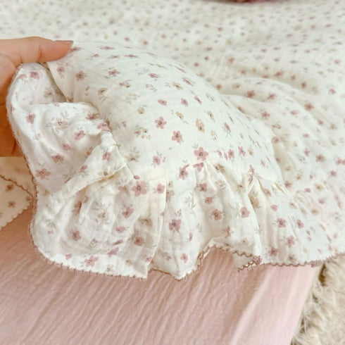 47"x59", BuLuTu Muslin Cotton Pink Floral Print Duvet Cover for Toddler Girls Kids Comforter Cover for Toddler Bed/Crib